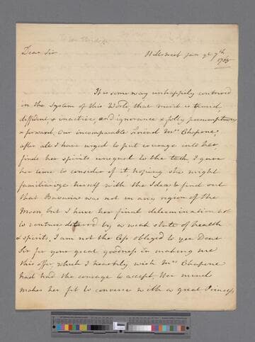Montagu, Elizabeth (Robinson). Letter to Edward Bridgen