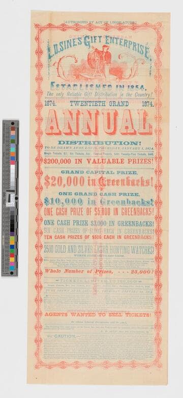 L. D. Sine's gift enterprise : established in 1854. The only reliable gift distribution in the country!