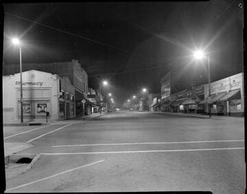 Street lights at night on at E