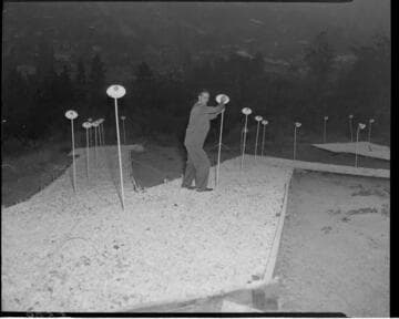 Close-up of light placement on illuminated "M" (Monrovia) on hillside