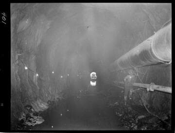 Big Creek - Mammoth Pool - Outlet portal of power tunnel from inside the tunnel