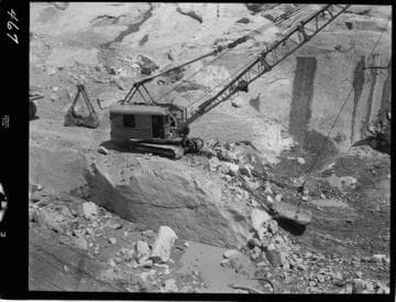 Big Creek - Mammoth Pool - Drag-line excavating in bottom of cutoff