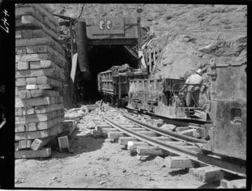 Big Creek - Mammoth Pool - Muck train leaving outlet portal of power tunnel