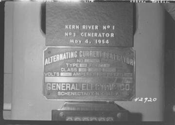 Kern River No. 1 - Generator Name Plate