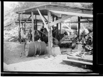 An exterior view of the compressor plant at camp #3 at Kaweah #3 Hydro Plant
