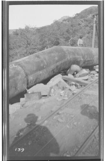 A close-up view of the bend of a pressure pipe at Kaweah #3 Hydro Plant