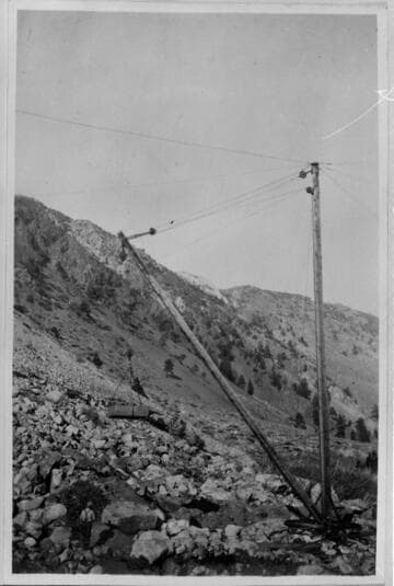 Copies of old construction photos at Lundy Dam