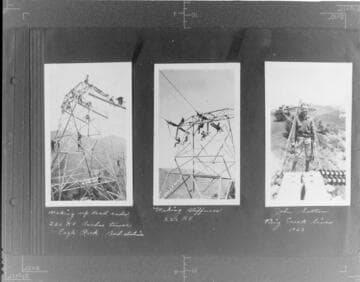 Making up deadends 220kV anchor tower Eagle Rock Sub.  ; Making Stiffeners 220kV. ; Sohn Sutton. Big Creek lines