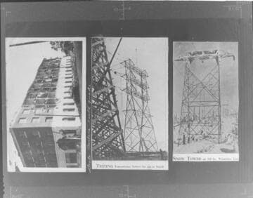 Santa Barbara earthquake. ; Testing transmission towers for use in Brazil. ; Snow towers on 110kV Wenatchee line
