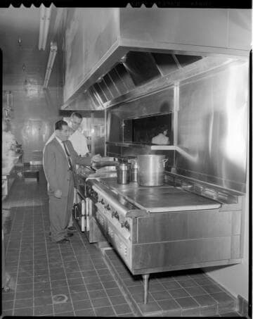 Institutional kitchen and cafeteria dining area