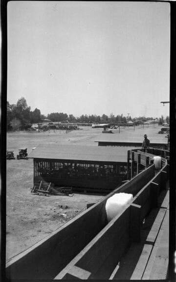 Ice blocks traveling down a chute for placement