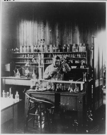Thomas Edison in his chemical laboratory at Menlo Park, New Jersey, about 1879