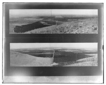 This is a multi-image negative that depicts two panoramas of agricultural lands.  original numbers for these two panoramas is unknown