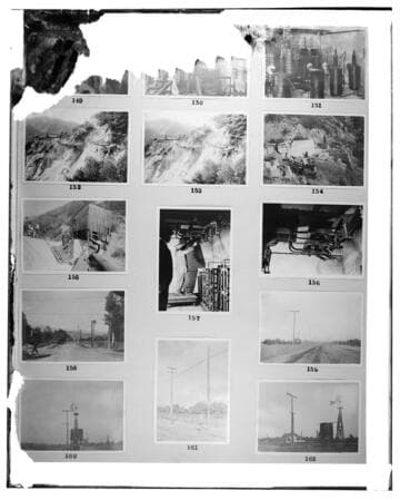 This is a multi-image negative that depicts accidents at Edison facilities. Undamaged images included on the plate are copies of original negatives: 02 - 00151; 02