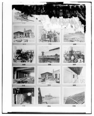 This is a multi-image negative that depicts construction of Long Beach Steam Plant. Undamaged images included on the plate are copies of original negatives: 02 - 00546; 02