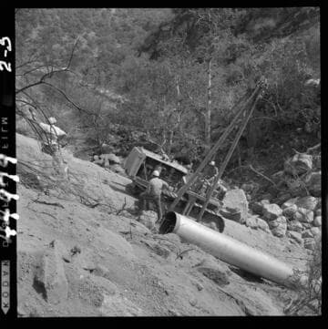 2-5 Tule Siphon - Side boom "Cat" on steep grade on upstream slope from "21" draw