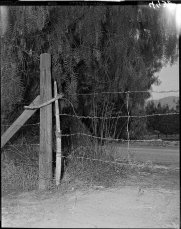 Barbed wire fence gate