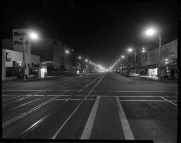 Street lights at night on a business street