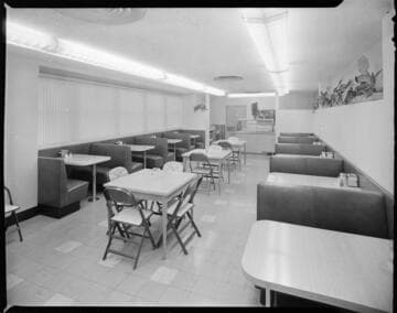 Commercial or industrial kitchen and cafeteria dining room