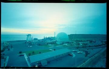 Aerial and ground color photos of San Onofre Nuclear Generating Station (Unit #1) and Nuclear Information Center