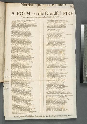 Northampton in flames: or, A poem on the dreadful fire that happened there on Monday the 20th. Septemb. 1675