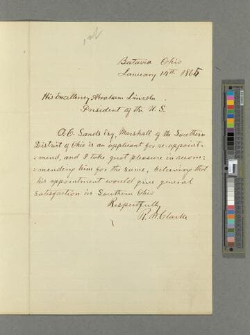 Reader W. Clarke, Batavia, Ohio, letter to Abraham Lincoln