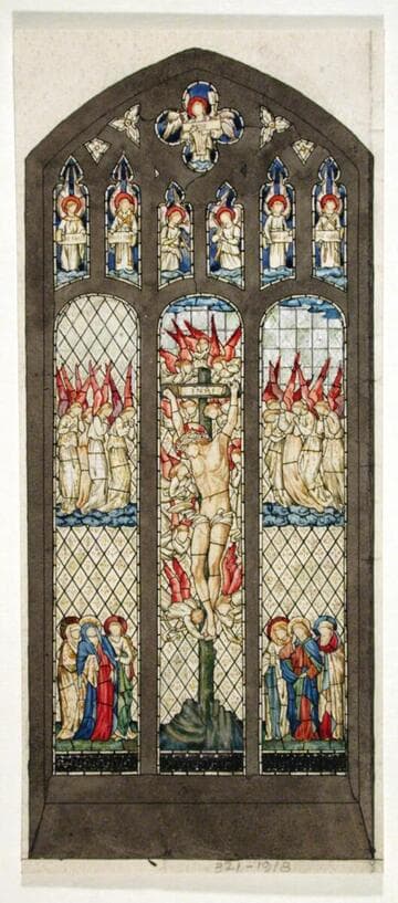 Three Marys at the Cross; Four Angels in White Weeping; Christ on the Cross; Saint John, Joseph and Nicodemus at the Cross