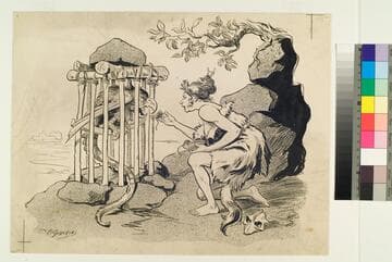 Woman Feeding a Caged Bird