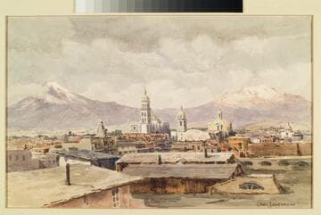 The Volcanoes, Popocatepetl and Ixtaccihuatl from the City of Puebla