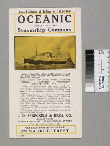 Oceanic Steamship Company (Spreckels' Line): revised schedule sailings for 1915-1916