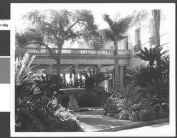 Rockery with fountain and cycads near the Huntington residence