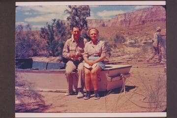 Malcolm and Fredonia Moss at Lees Ferry. End of San Juan run with Nevills