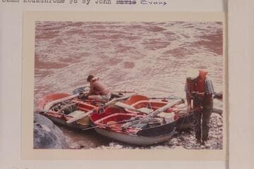 Buzz and Bill Belknap finish sportyak lashing to handle the whirlpools below Mile 233.5