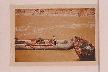 The two Don Hatch boloney boats moored at Vaseys Paradise.  Nez Haase diary notes that it was difficult to bring the boloneys in for this landing
