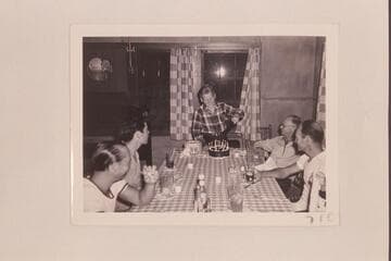 Bruce Wilson celebrating his 13th birthday at Phantom Ranch. At left: Pres Walker and Garth Marston. At right: Neill Wilson and Harry Aleson