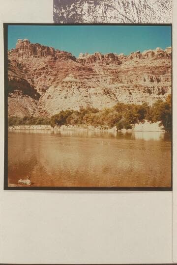 Spanish Bottom from just below the mouth of the side canyon on the left side of the Colorado River.  The river is very low