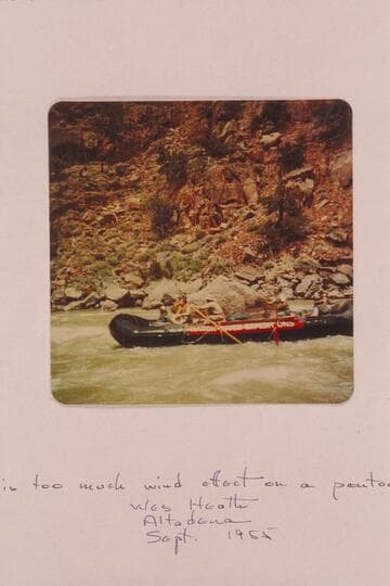 Hatch pontoon riding out lower end of Disaster Rapid. Low water