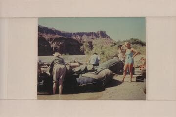 The outboard powered boloneys used by Toll and Dines in a traverse of Grand Canyon.  Paria Riffle
