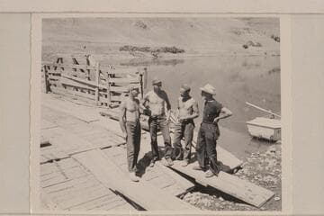 The oarsmen for the Snake River run:  Norm Nevills, Kent Frost, Pres Walker and Dock Marston; Brownlee Ferry