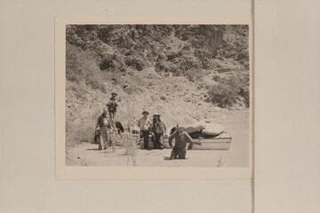 The "Esmeralda II" and her crew at Bright Angel Creek:  Willie Taylor, Dock Marston, Edward Hudson, Ed Hudson and Bestor Robinson