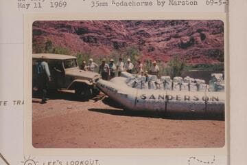 The crowded loading of gear in the Sanderson boloneys as they are ready for launching.  Lees Ferry