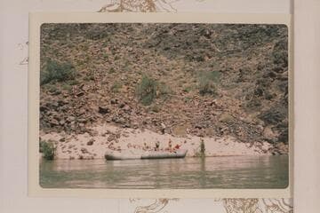 Sanderson Brothers inflated unit near Stanton's Switching Yard. "I think these were the most 'shipshape' rafts on the river." (Prevost comment)
