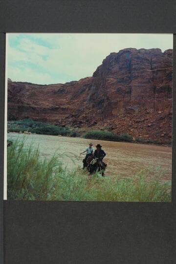 Toby Owl and Oliver Johnson arrive at left bank of San Juan after crossing from Wilson Creek