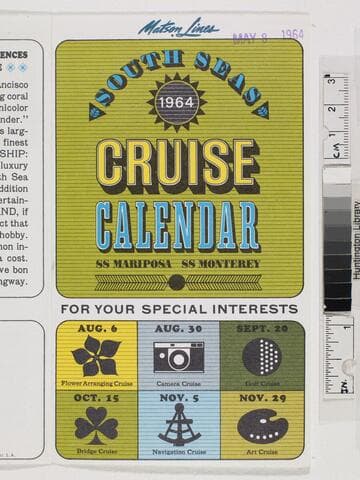 South Seas 1964 cruise calendar