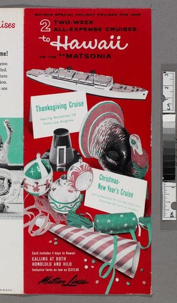 Matson special holiday cruises for 1958 : 2 two-week all-expense cruises to Hawaii on the SS Matsonia