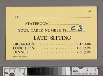 Table seating times and table number