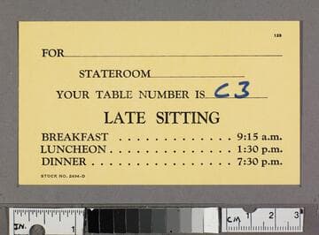 Table seating times and table number