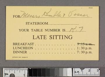 Table seating times and table number