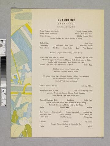S. S. Lurline breakfast menu