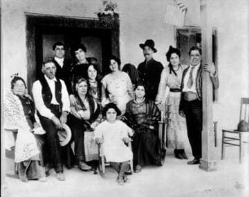 Family gathering of Eugenie and Mrs . Plummer with their daughter Nancy Plummer Ontivares at the Ontivares Rancho, Santa Maria